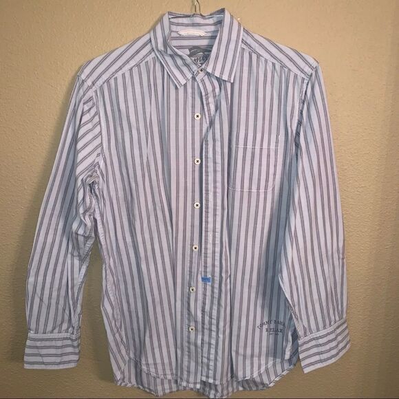 Small Tommy Bahama Gray-White Striped LS Shirt‎ - Picture 3 of 6